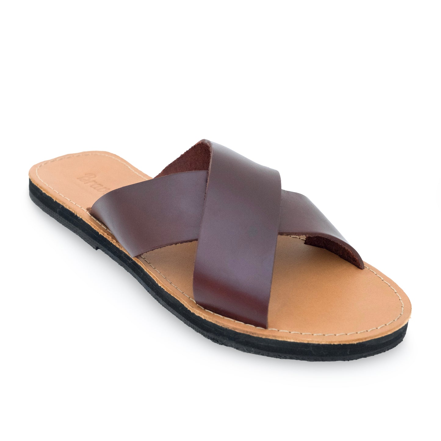 The Miina Constanza leather slide sandal in root beer merlot colour