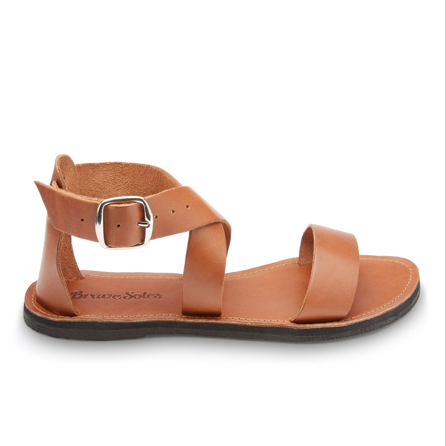 The Miina Jasmine All Caramel Leather Sandal: Elegant caramel leather sandal with cross-ankle strap and cushioned sole, perfect for any occasion.