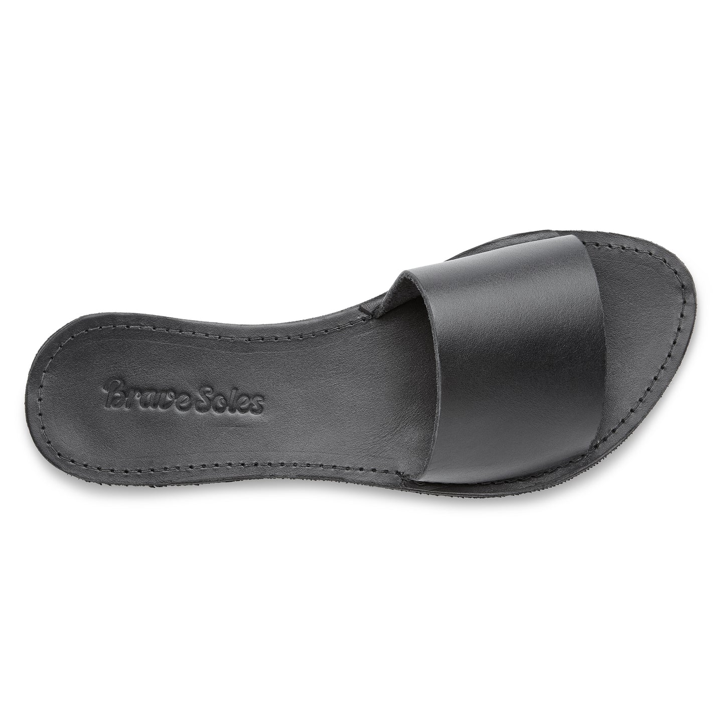 The miina Black Linda Slide: Classic black leather slide with cushioned sole, combining simplicity and elegance for any look.