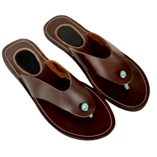 Bravesoles Rosa leather flipflops with upcycled tire soles