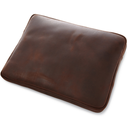 Simpatico eco conscious leather travel laptop case in roasted cocoa