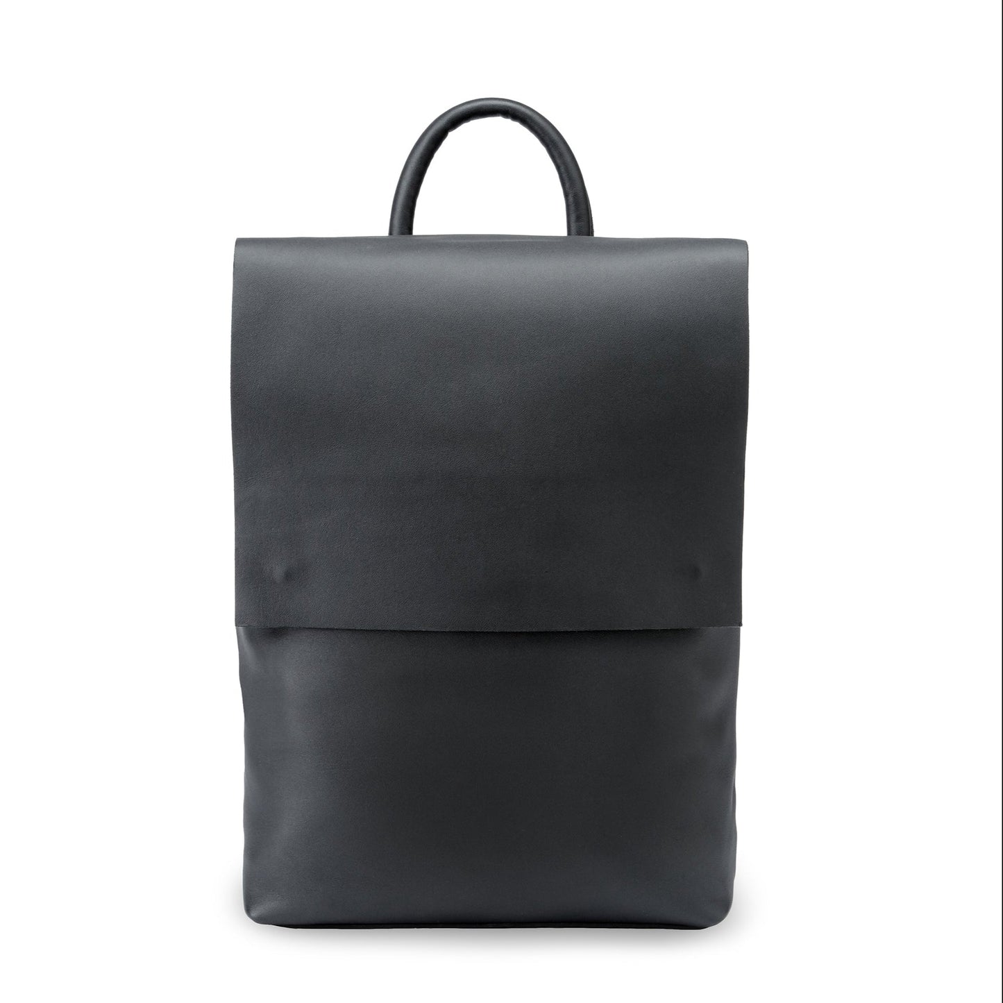 The Miina Camino Leather Backpack in black, featuring a timeless, eco-friendly leather design that balances practicality and modern aesthetics.