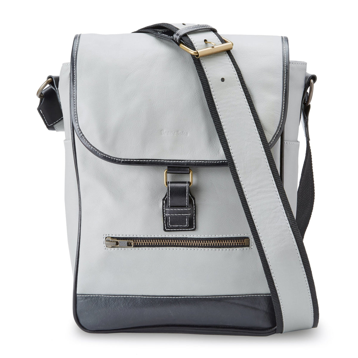 The Miina Hudson messenger hand  bag made with upcycled aircraft leather in Grey