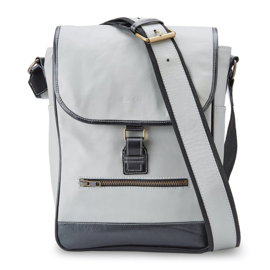 The Miina Hudson messenger hand  bag made with upcycled aircraft leather in Grey