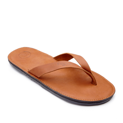 The Brave soles Novio Leather Slide Sandal Caramel Angle View