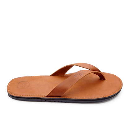 The Brave soles Novio Leather Slide Sandal Caramel Side View
