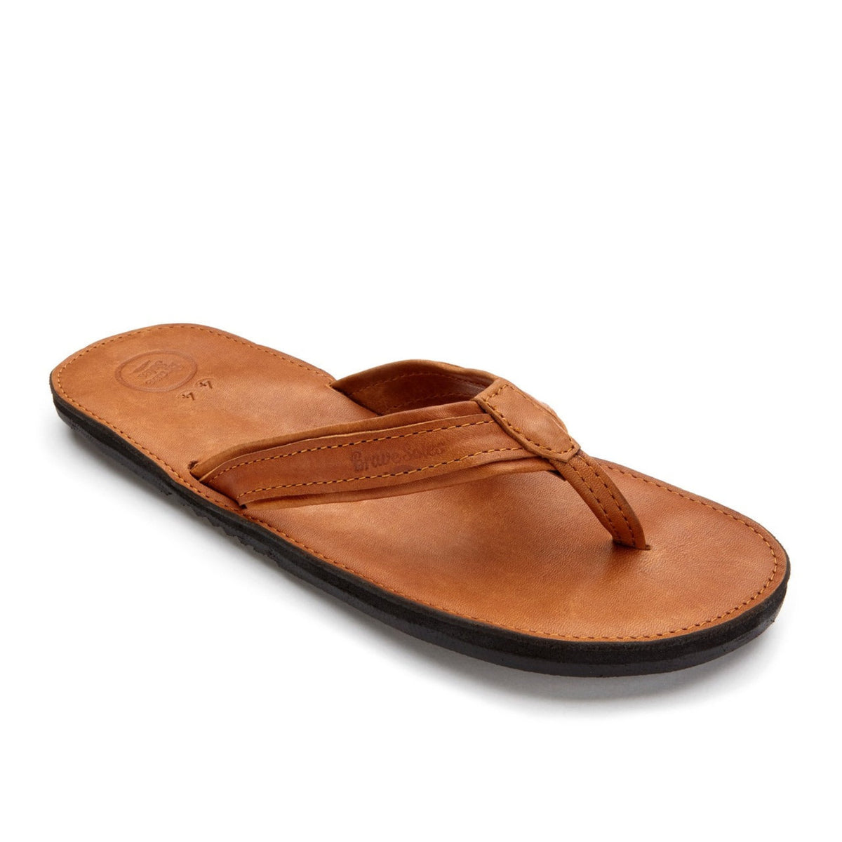 The Miina Padre Leather Flip Flop Caramel Angle View