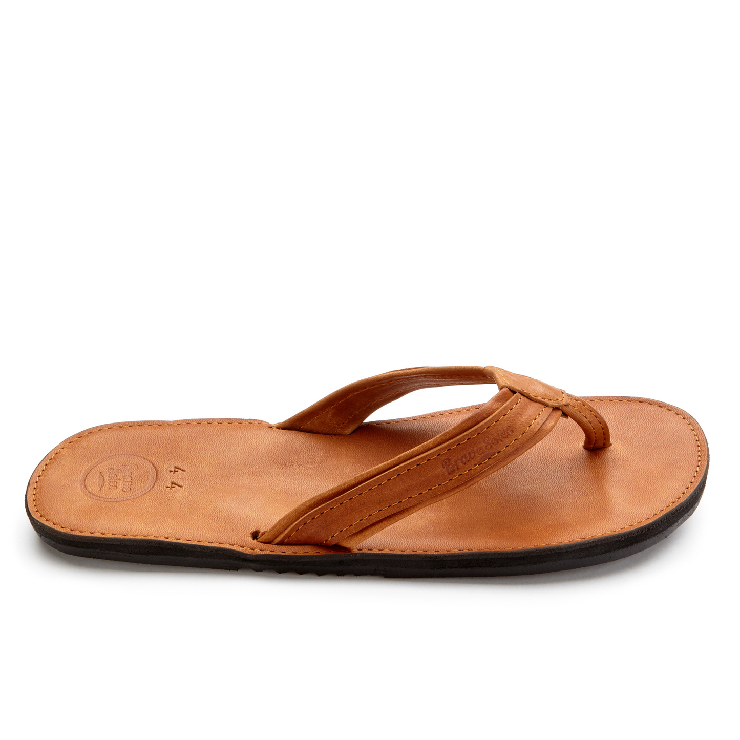 The Miina Padre Leather Flip Flop Caramel Angle View