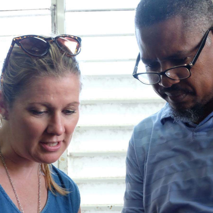 Christal Duncan and Jose Dilone working on Brave Soles prototypes