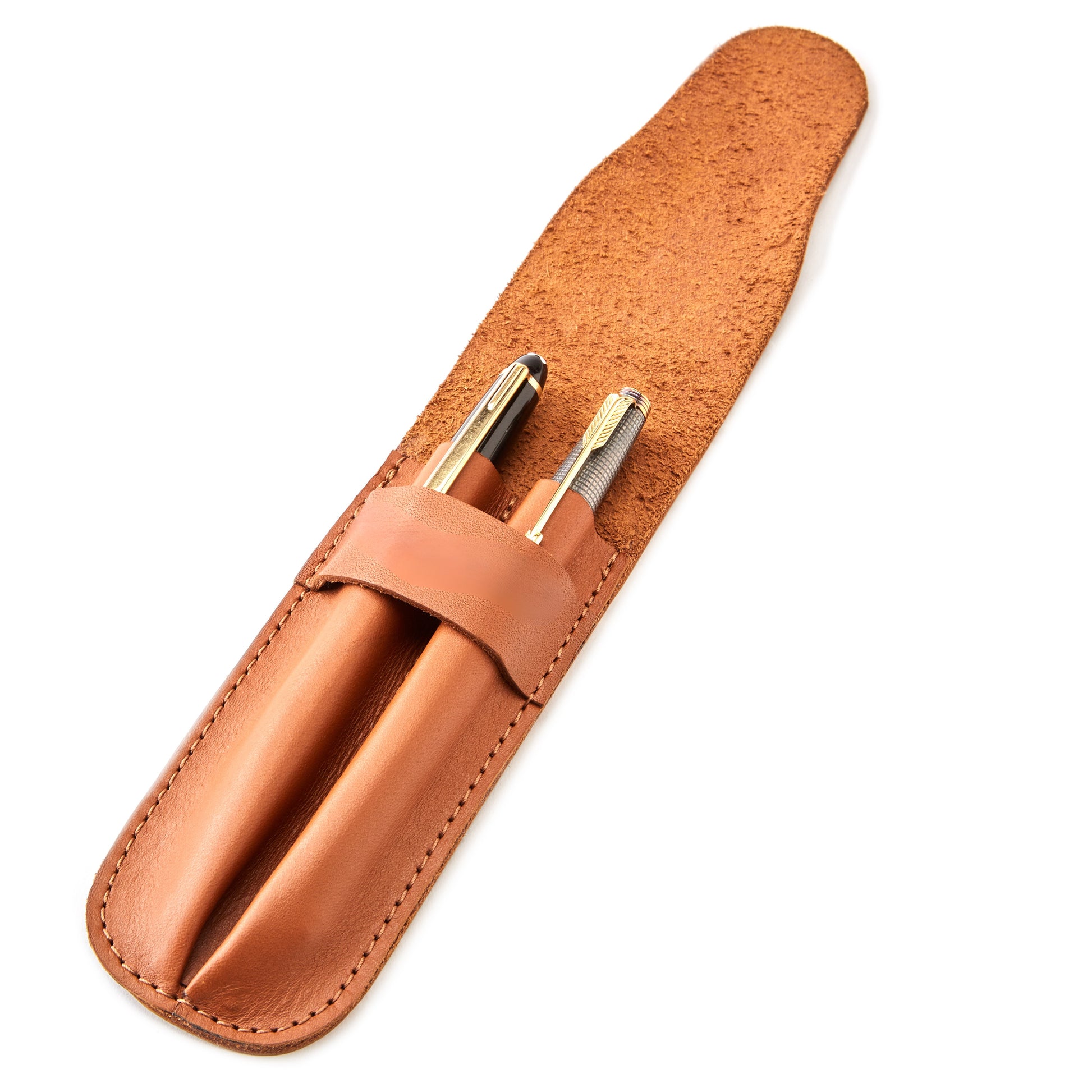 Miina Diseñador Pen Holder caramel opened. showing the pen inside